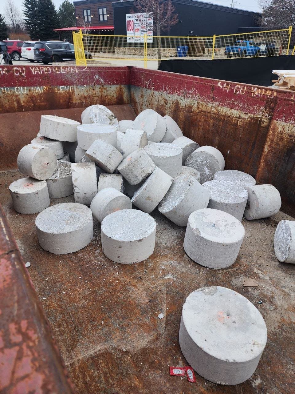 Removed concrete cores from the Canadian Tire Collingwood coring project setting